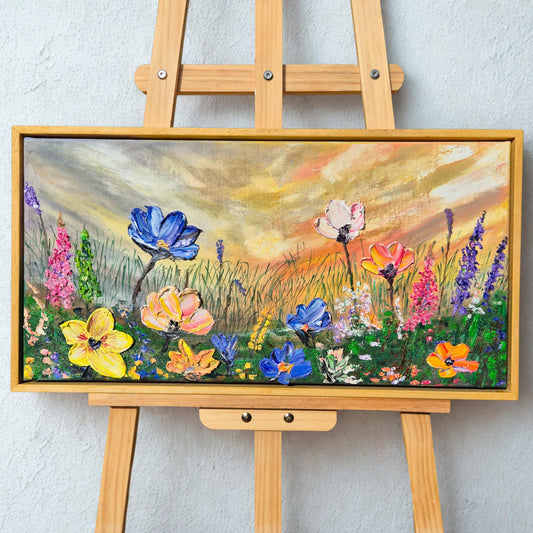 Eternal Spring - Floral Oil on Canvas - Vibrant Wildflower Meadow Oil Painting- Sunset Garden Scene for Wall Decor - Eternal Spring Art
