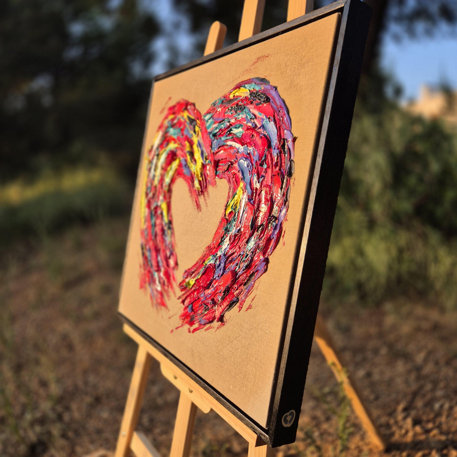 Textured Heart Oil Painting 62x62cm - Barelove - Colorful Abstract Love Art on Raw Canvas - Contemporary Palette Knife Wall Decor