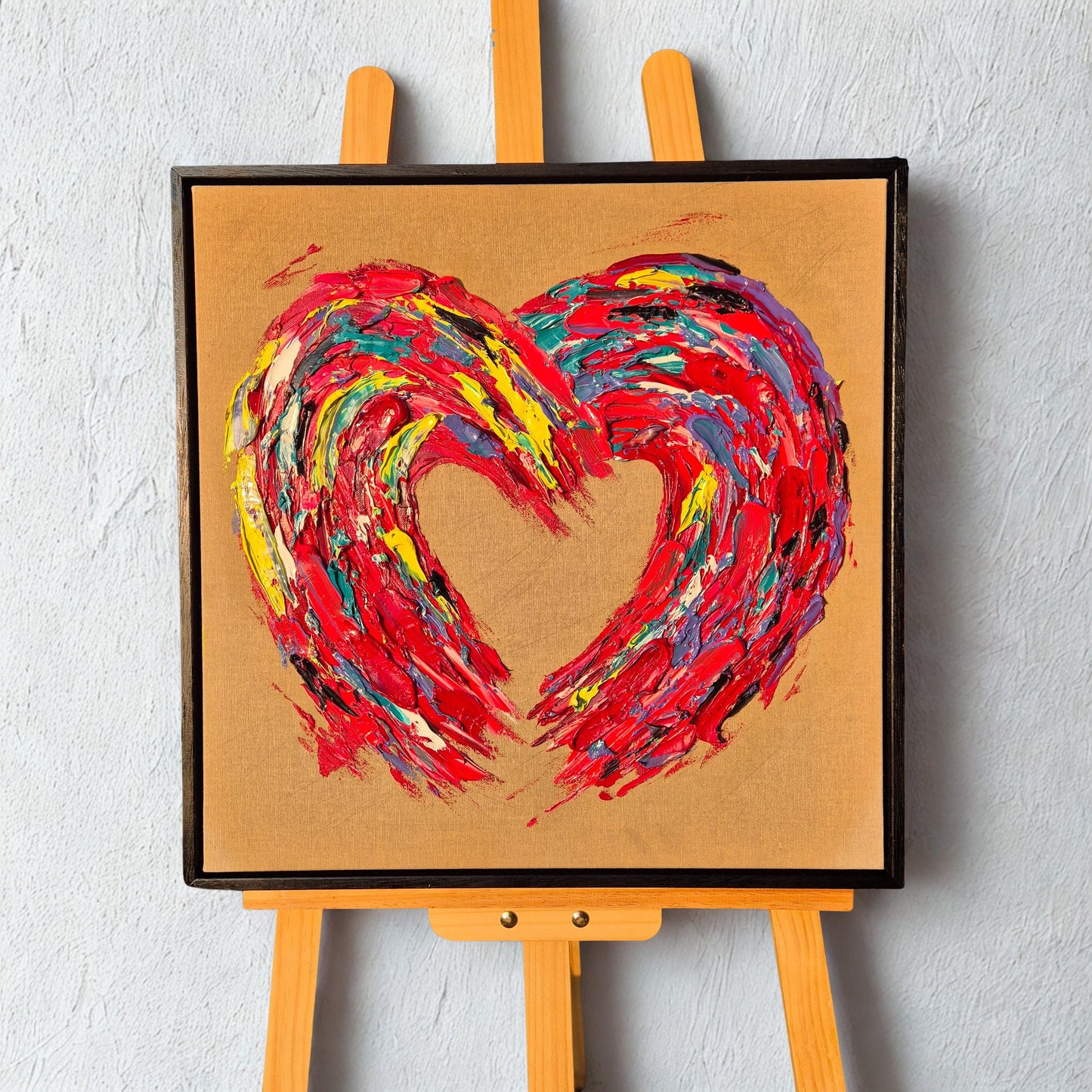 Textured Heart Oil Painting 62x62cm - Barelove - Colorful Abstract Love Art on Raw Canvas - Contemporary Palette Knife Wall Decor