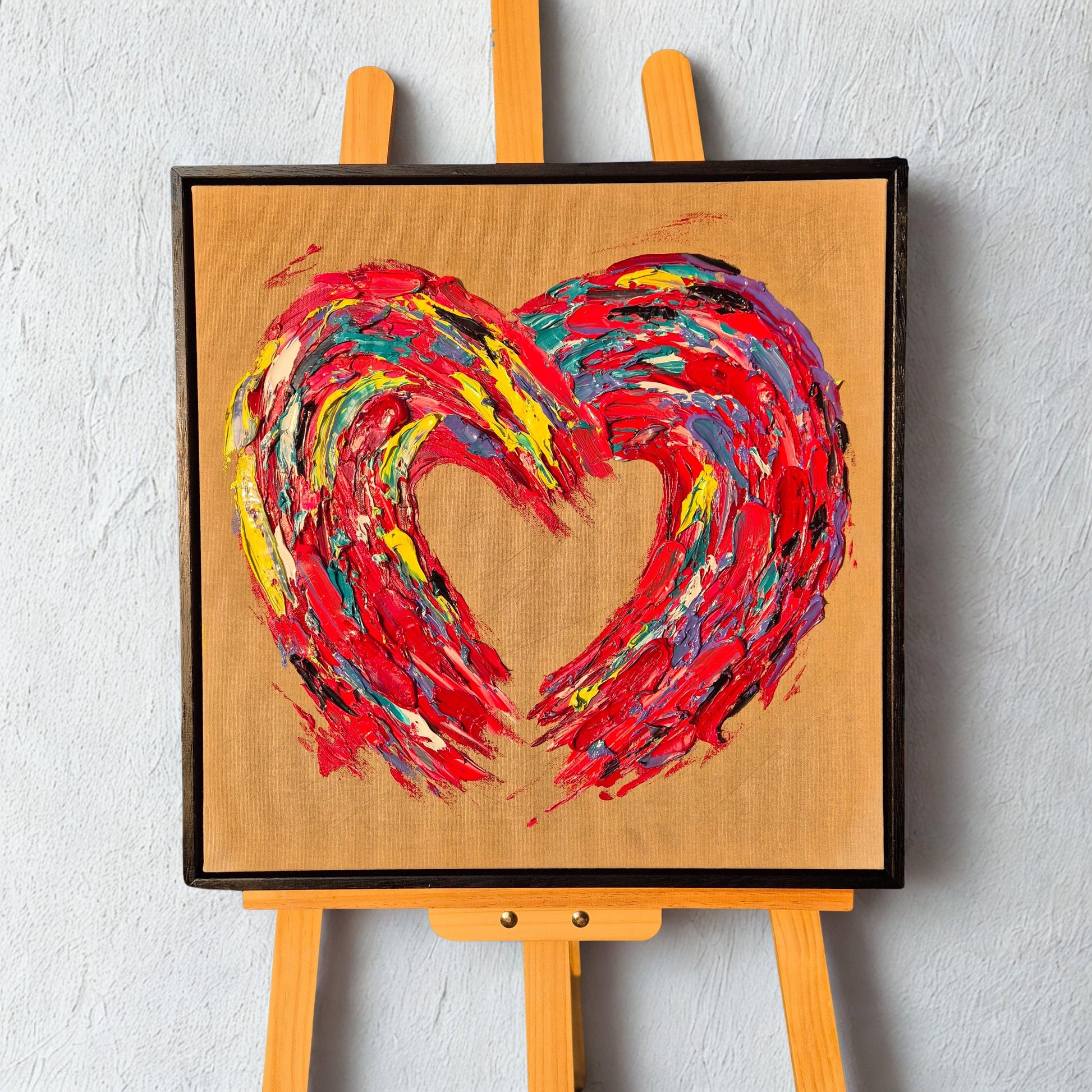 Textured Heart Oil Painting 62x62cm - Barelove - Colorful Abstract Love Art on Raw Canvas - Contemporary Palette Knife Wall Decor