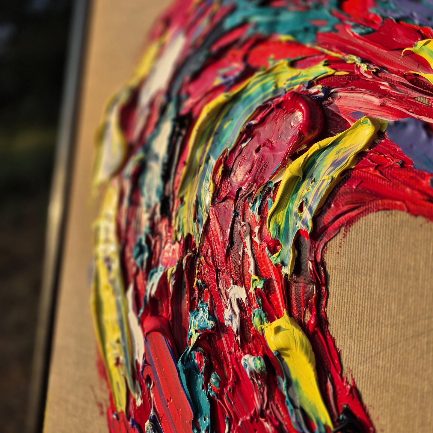 Textured Heart Oil Painting 62x62cm - Barelove - Colorful Abstract Love Art on Raw Canvas - Contemporary Palette Knife Wall Decor