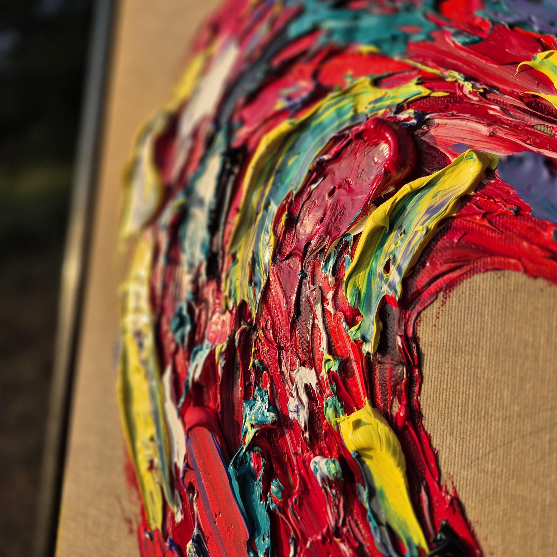 Textured Heart Oil Painting 62x62cm - Barelove - Colorful Abstract Love Art on Raw Canvas - Contemporary Palette Knife Wall Decor