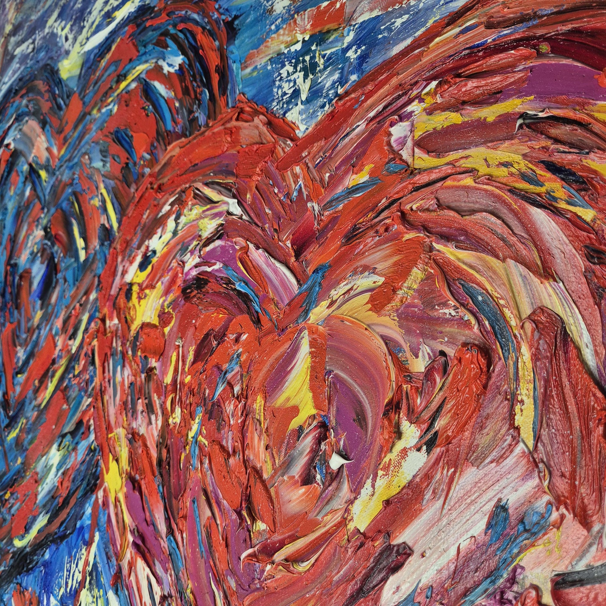 Original Abstract Oil Impasto Painting 92x92 cm - Ukrainian Hearts - Textured Canvas Contemporary Emotional Art on Handmade Wooden Frame