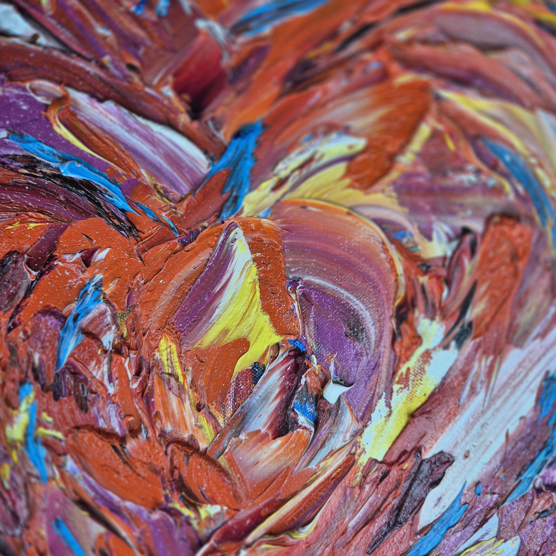 Original Abstract Oil Impasto Painting 92x92 cm - Ukrainian Hearts - Textured Canvas Contemporary Emotional Art on Handmade Wooden Frame