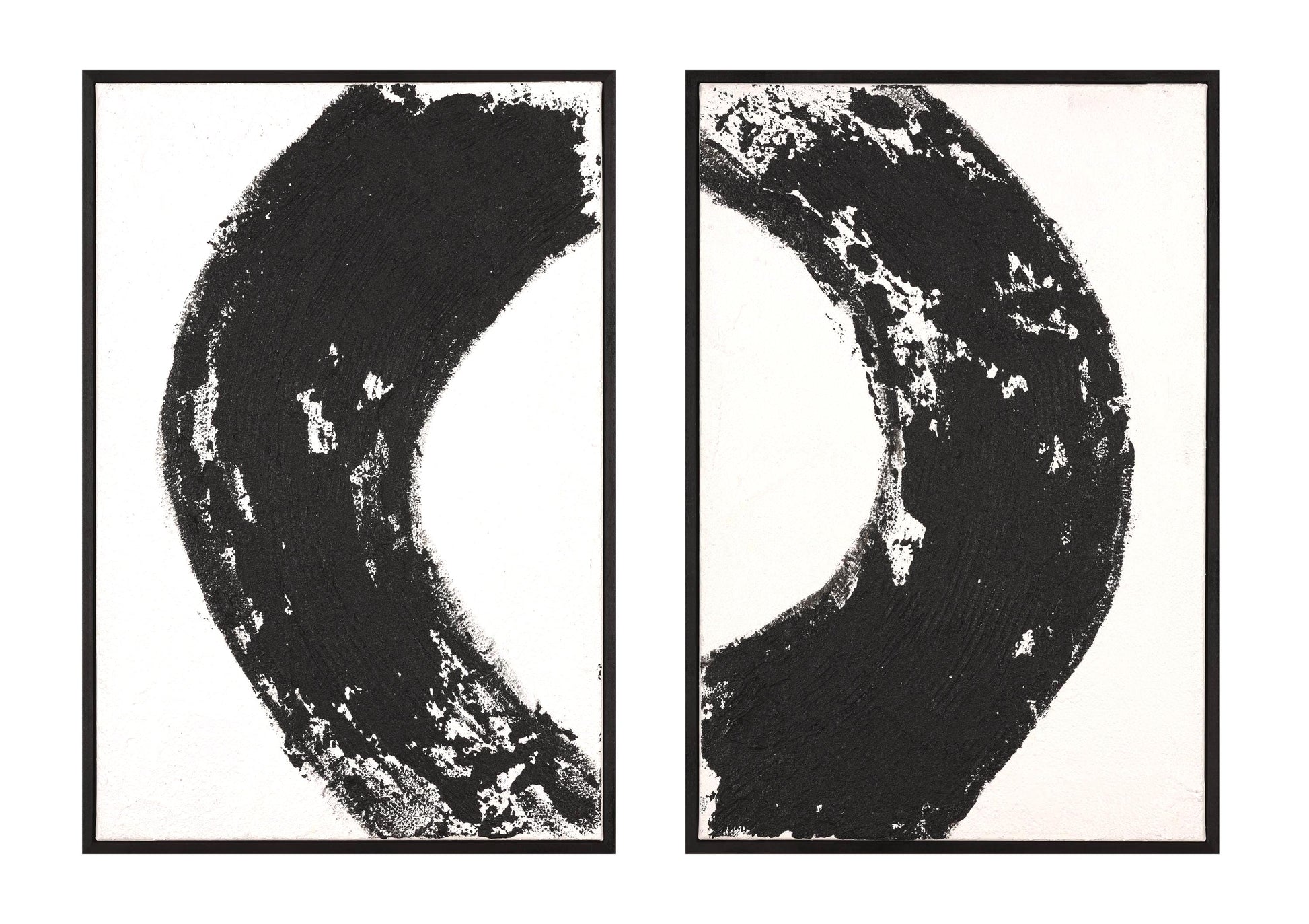 Zen Eclipse - Modern Abstract Black And White Art Diptych Textured Painting - Contemporary Wall Decor - Minimalist Energy