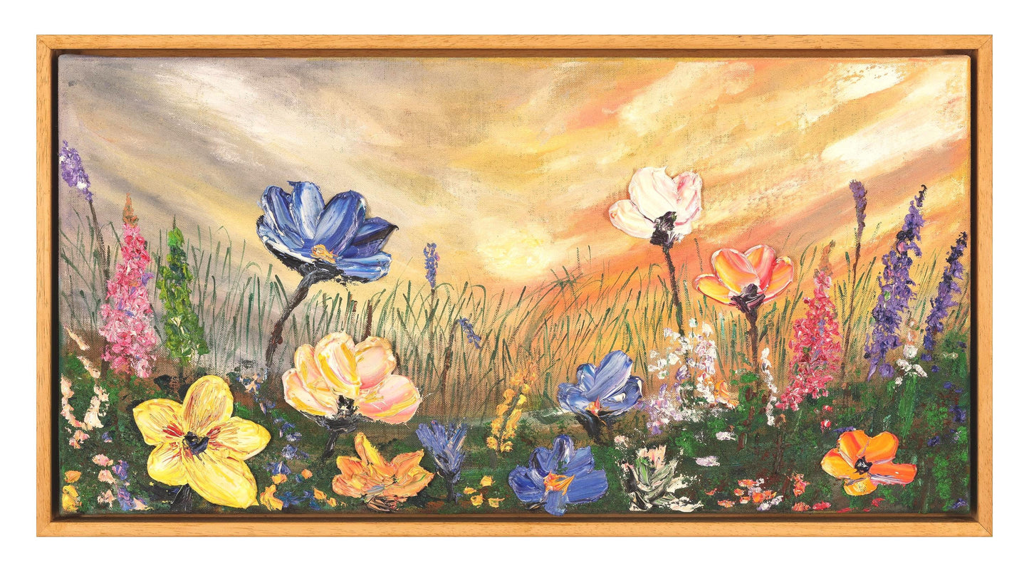 Original Oil Painting 62x32cm - Eternal Spring - Floral Oil on Canvas - Vibrant Wildflower Meadow Oil Painting