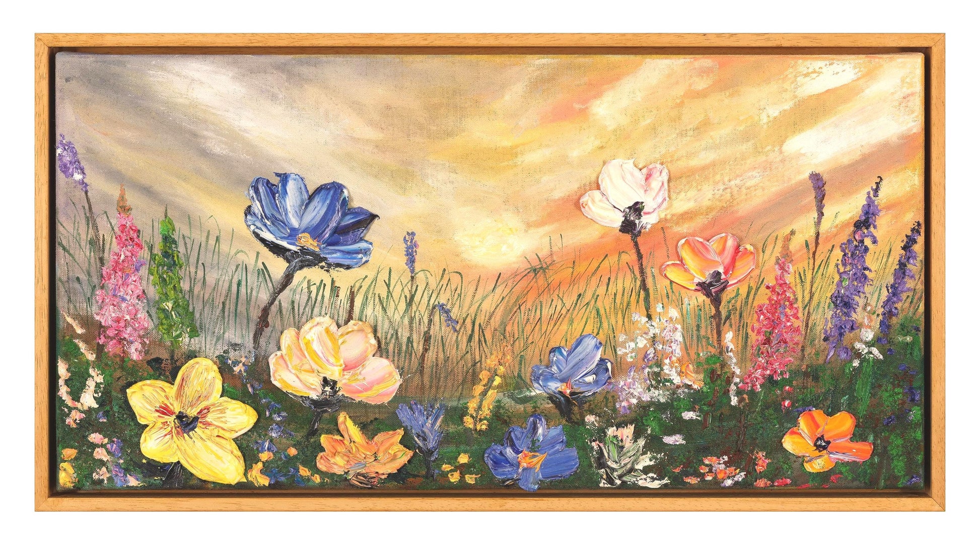 Original Oil Painting 62x32cm - Eternal Spring - Floral Oil on Canvas - Vibrant Wildflower Meadow Oil Painting
