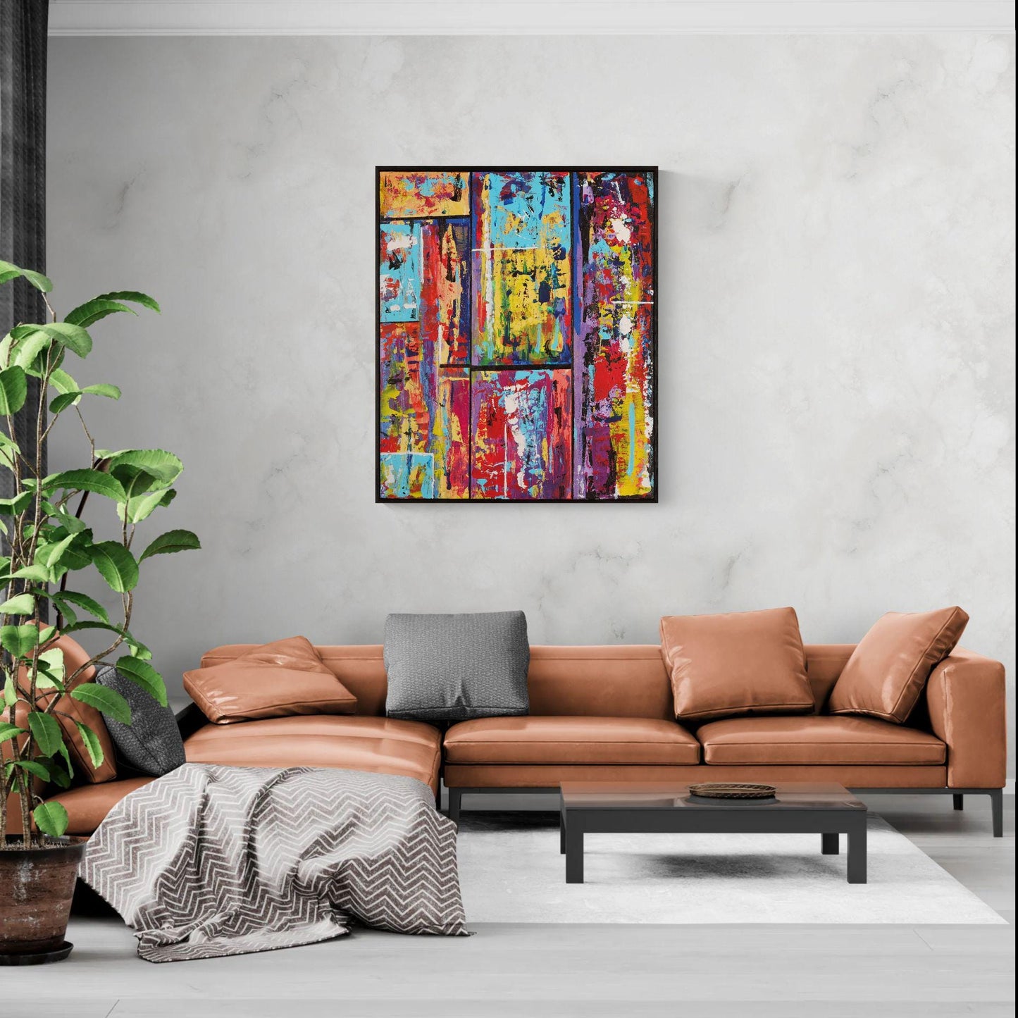 Original Acrylic Painting 67x56 cm - City Pulse - Textured Urban Cityscape Abstrac - Modern Gold Accent Canvas Painting