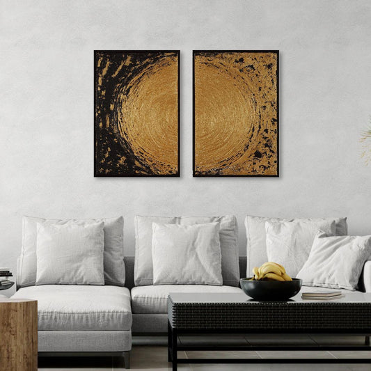 Auric Duality - Modern Abstract Wabi Sabi Painting- Black And Gold Art Diptych Textured Painting - Contemporary Wall Decor