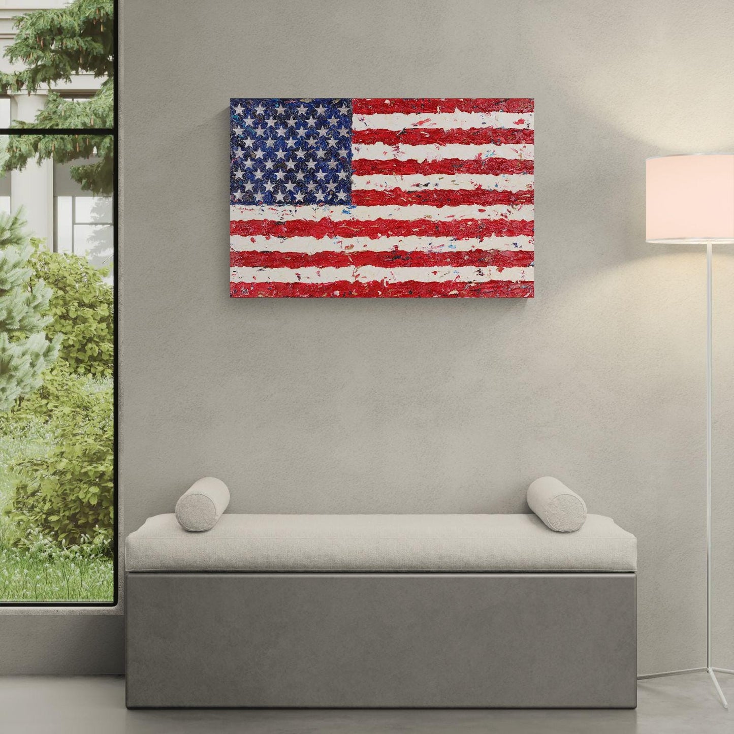 Liberty in Layers - American Flag Textured - USA Patriotic Canvas Art - Hand-Painted with 50 Engraved Stars