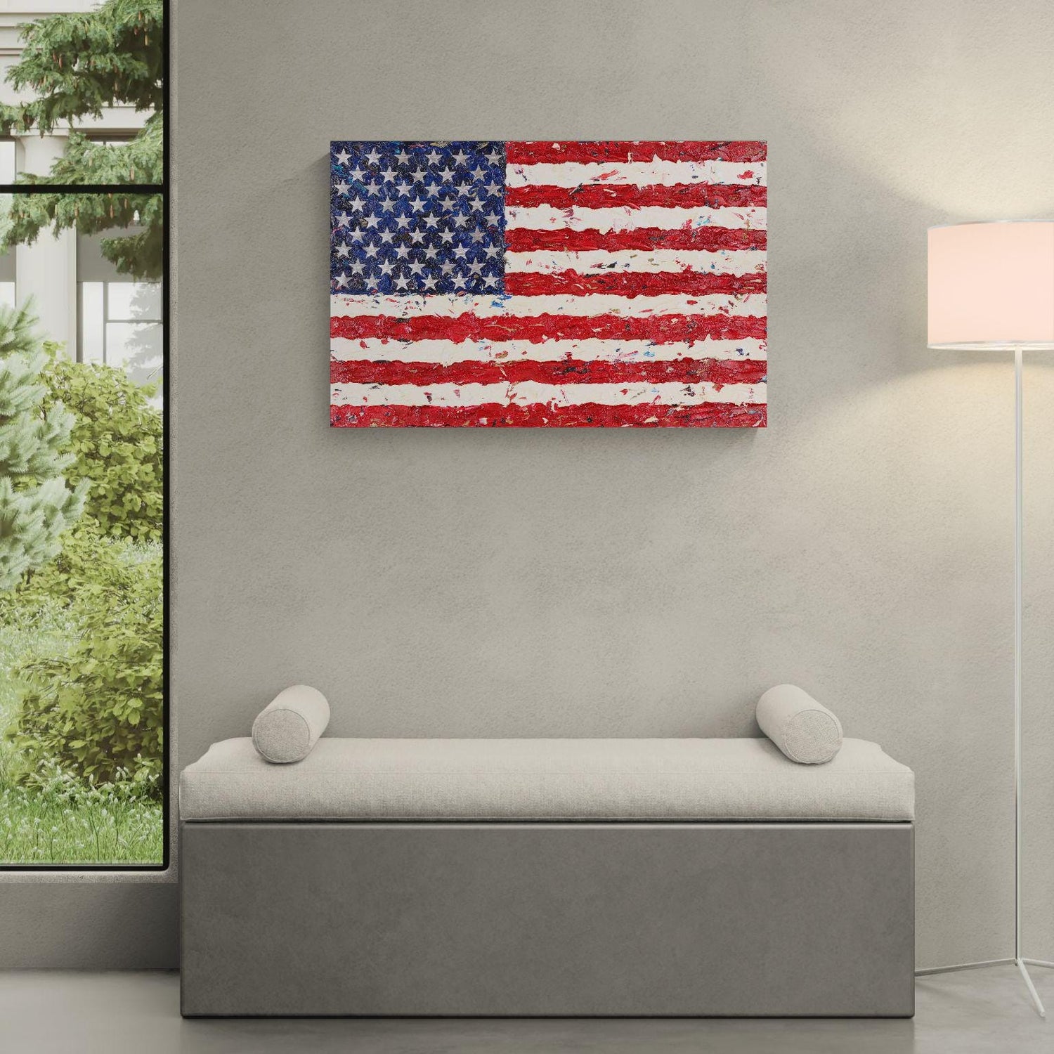 Liberty in Layers - American Flag Textured - USA Patriotic Canvas Art - Hand-Painted with 50 Engraved Stars