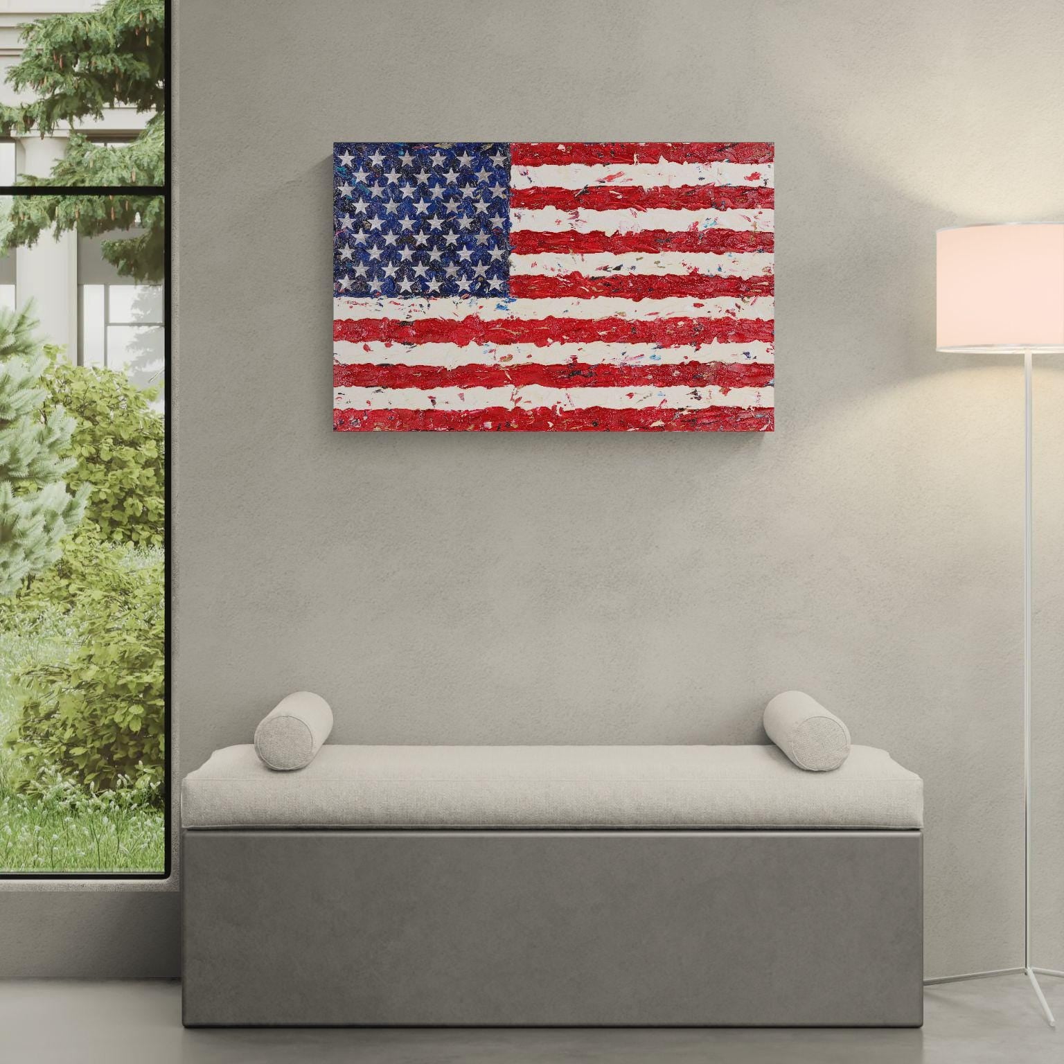 Liberty in Layers - American Flag Textured - USA Patriotic Canvas Art - Hand-Painted with 50 Engraved Stars