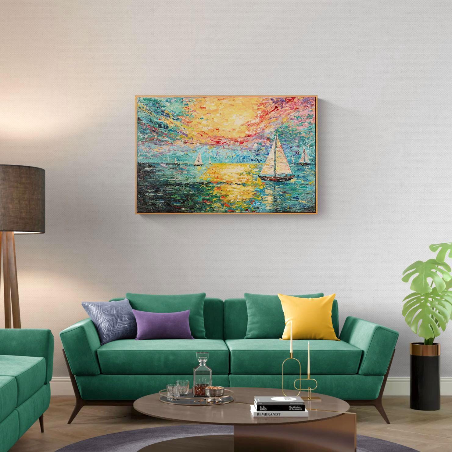 Burning Sky – Original Textured Oil Painting on Canvas - Sunset Sailing Seascape Art