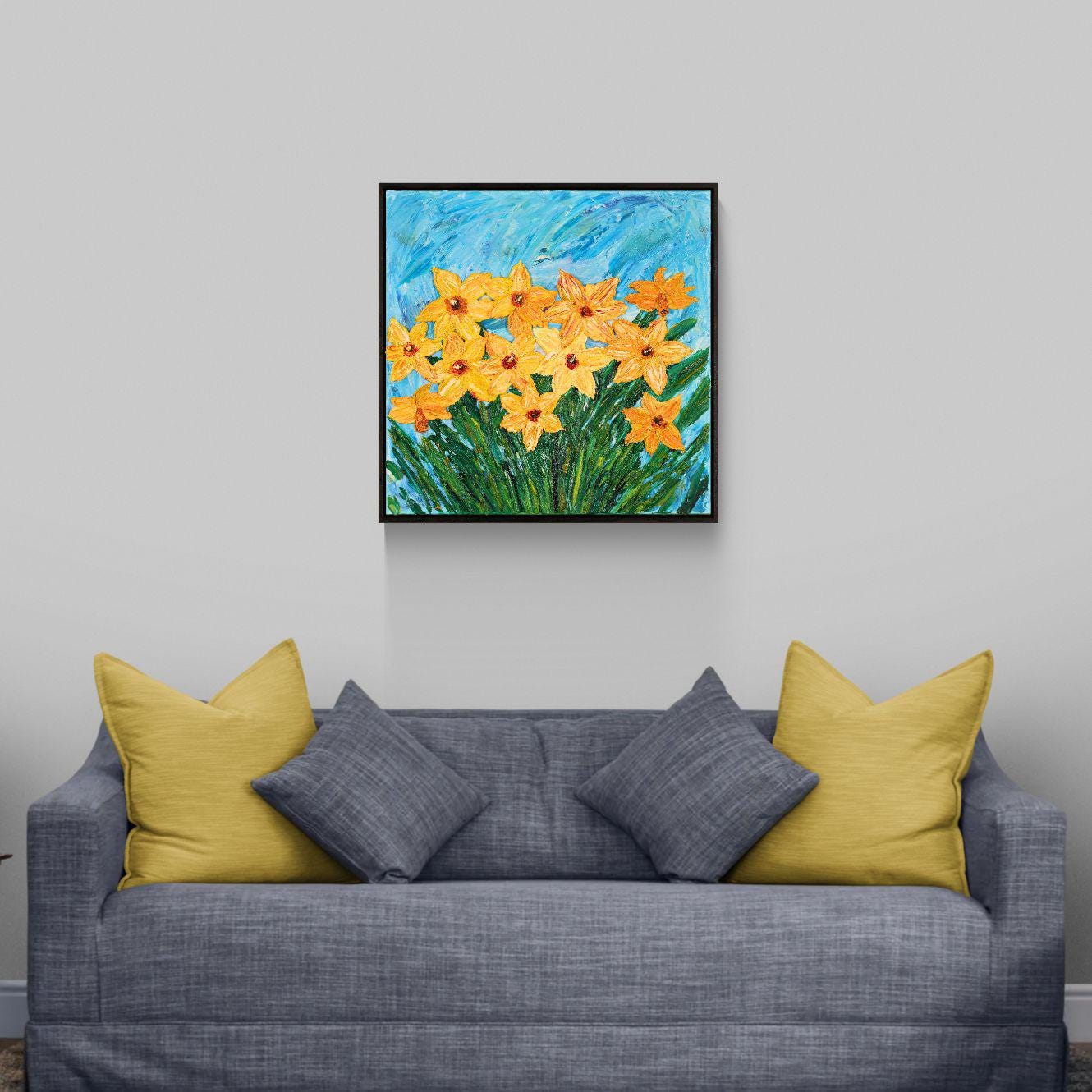 Original Oil Painting 62x62cm - Yellow Grace - Original Textured Oil Painting on Canvas - Impressionist Daffodil Floral Art