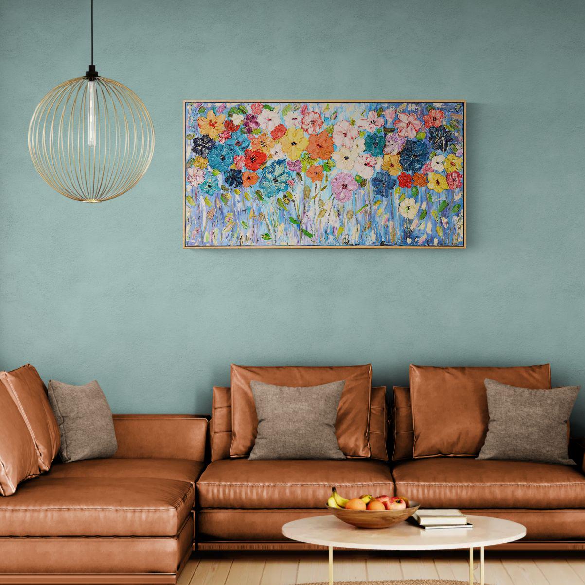 Original Oil Floral Painting 122x62cm - Vivenza - Large Textured Floral Art - Original Oil on Canvas - Colorful Abstract Flowers