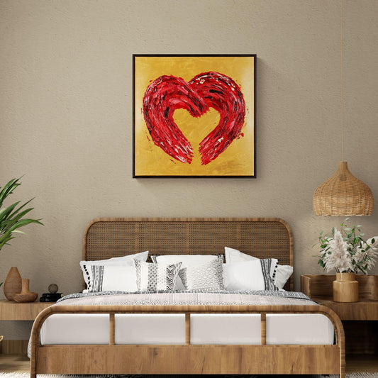 Original Oil Painting on Canvas 62x62cm- Red Heart - Textured Wall Art - Romantic Abstract Contemporary Large Canvas