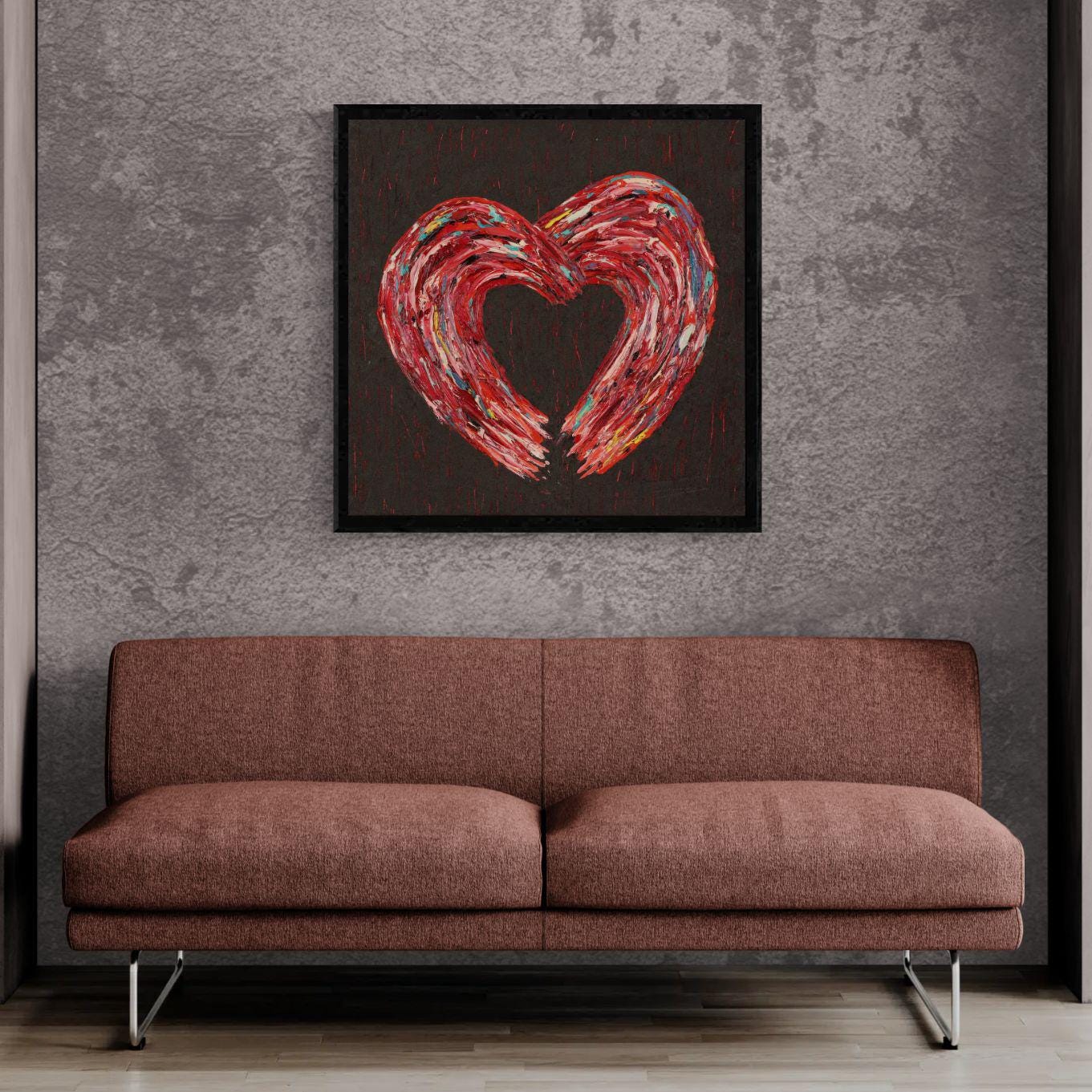 Textured Oil Heart Painting 72x72 cm - Unbreakable - Modern Abstract Oil Artwork - Romantic Wall Decor - Large Original Art