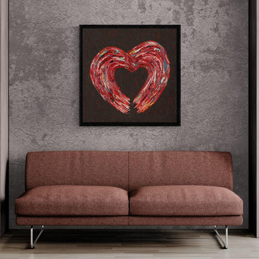 Textured Oil Heart Painting 72x72 cm - Unbreakable - Modern Abstract Oil Artwork - Romantic Wall Decor - Large Original Art