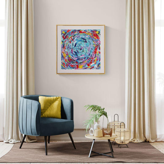 Abstract Acrylic Painting on Canvas 62x62cm - Into the Bloom - Textured Impasto Wall Art - Large Framed Contemporary Art in Vibrant Colors