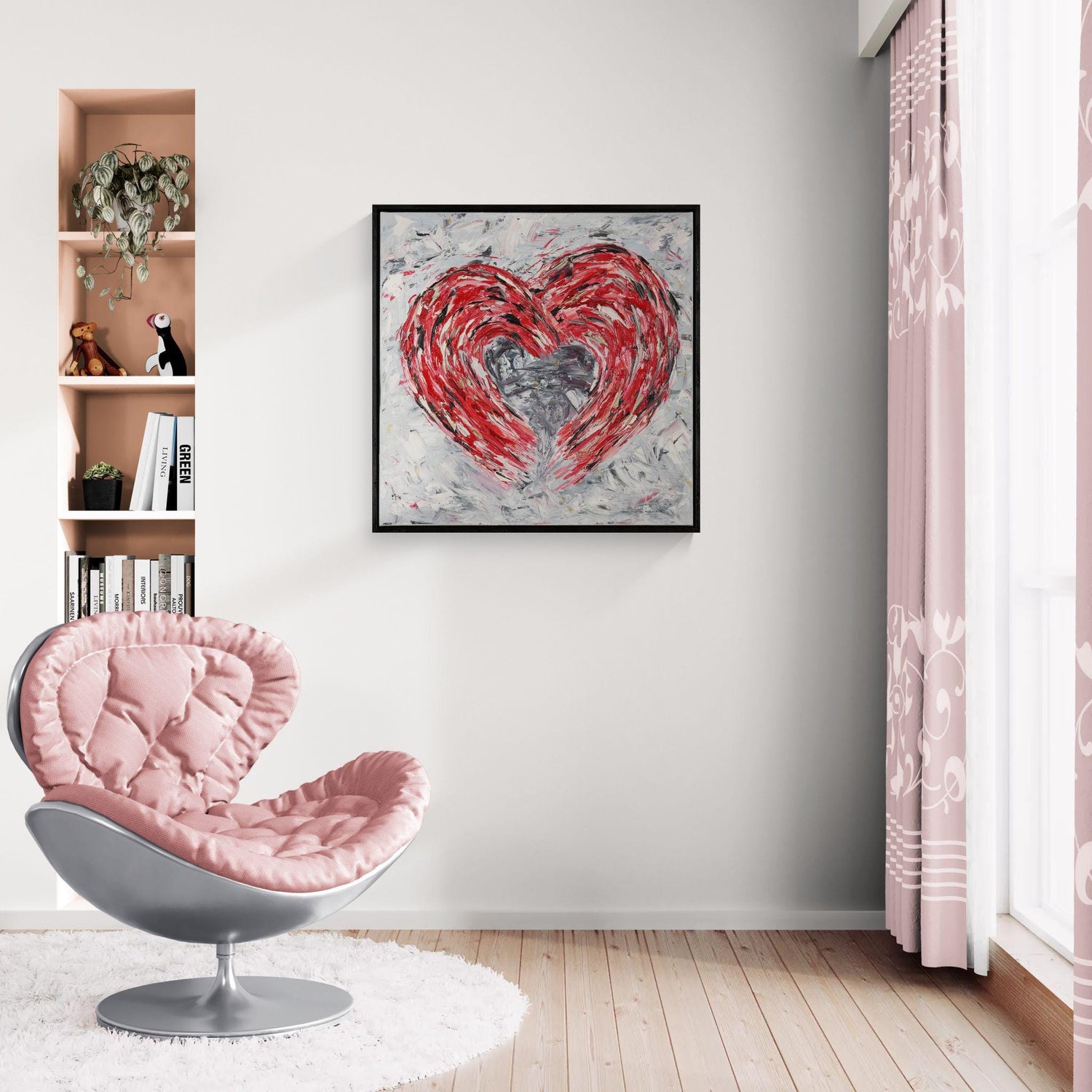 Heart Oil Painting 62x62 cm - Fierce Tenderness - Modern Romantic Wall Art - Handcrafted Textured Canvas Decor for Bedroom & Living Room