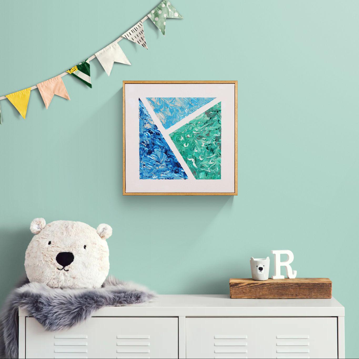 Abstract Geometric Painting 42x42cm - Ocean Logic - Textured Acrylic Canvas - Modern Wall Art