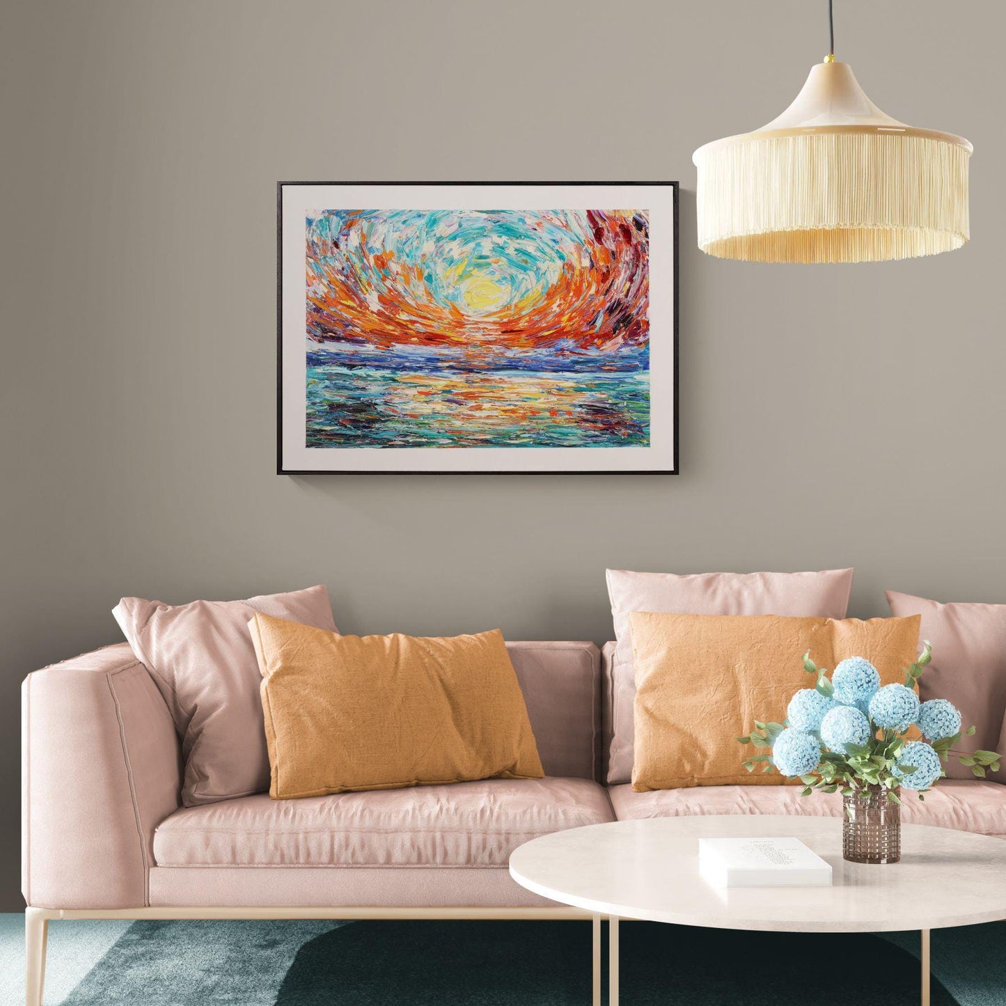 Beyond Sunset - Abstract Sunset Oil Painting on Canvas - Warm Horizon Wall Decor - Warm Glowing Sky Decor