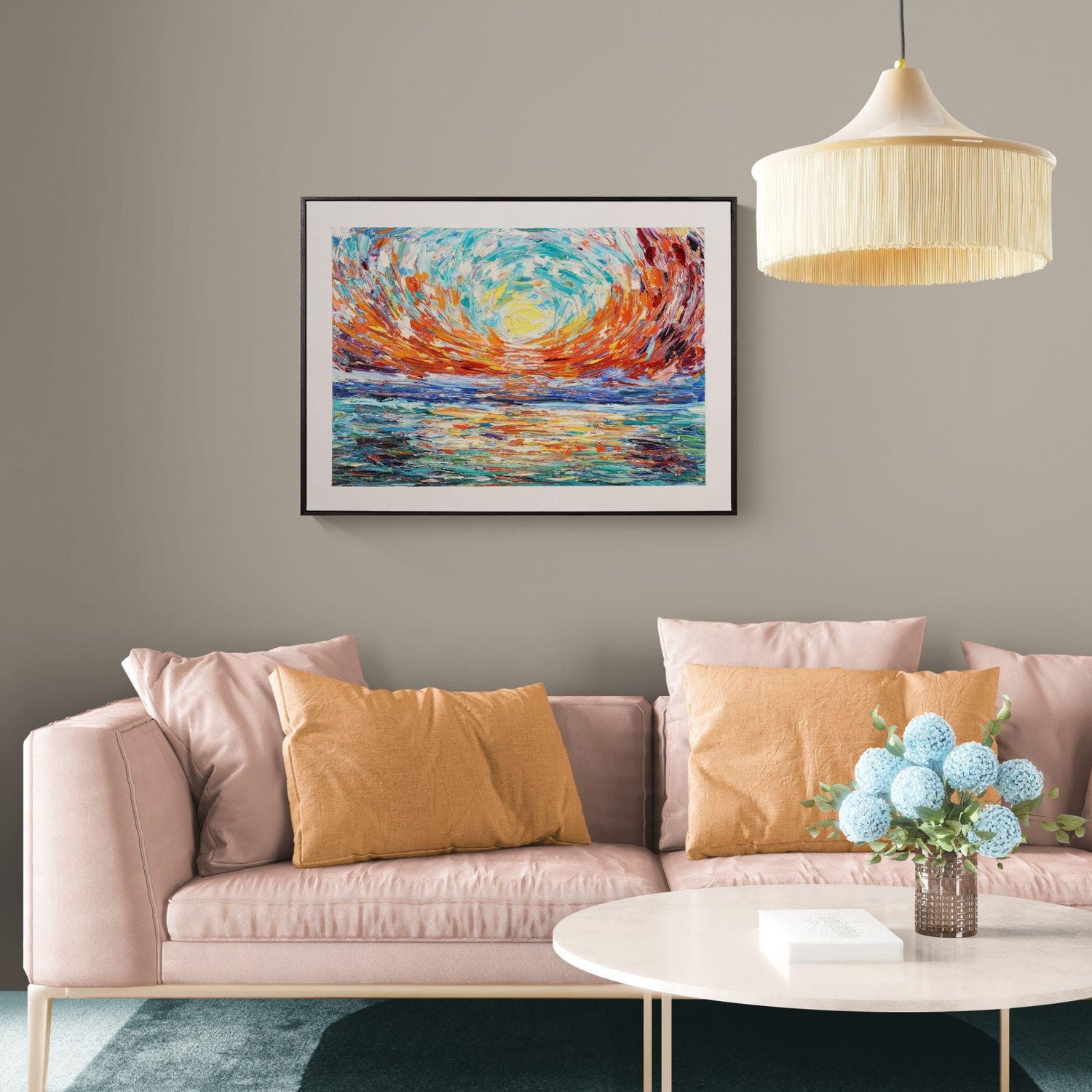 Beyond Sunset - Abstract Sunset Oil Painting on Canvas - Warm Horizon Wall Decor - Warm Glowing Sky Decor