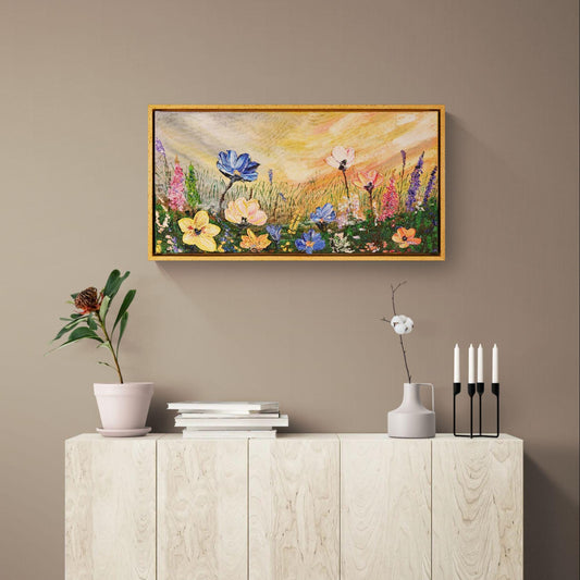 Original Oil Painting 62x32cm - Eternal Spring - Floral Oil on Canvas - Vibrant Wildflower Meadow Oil Painting