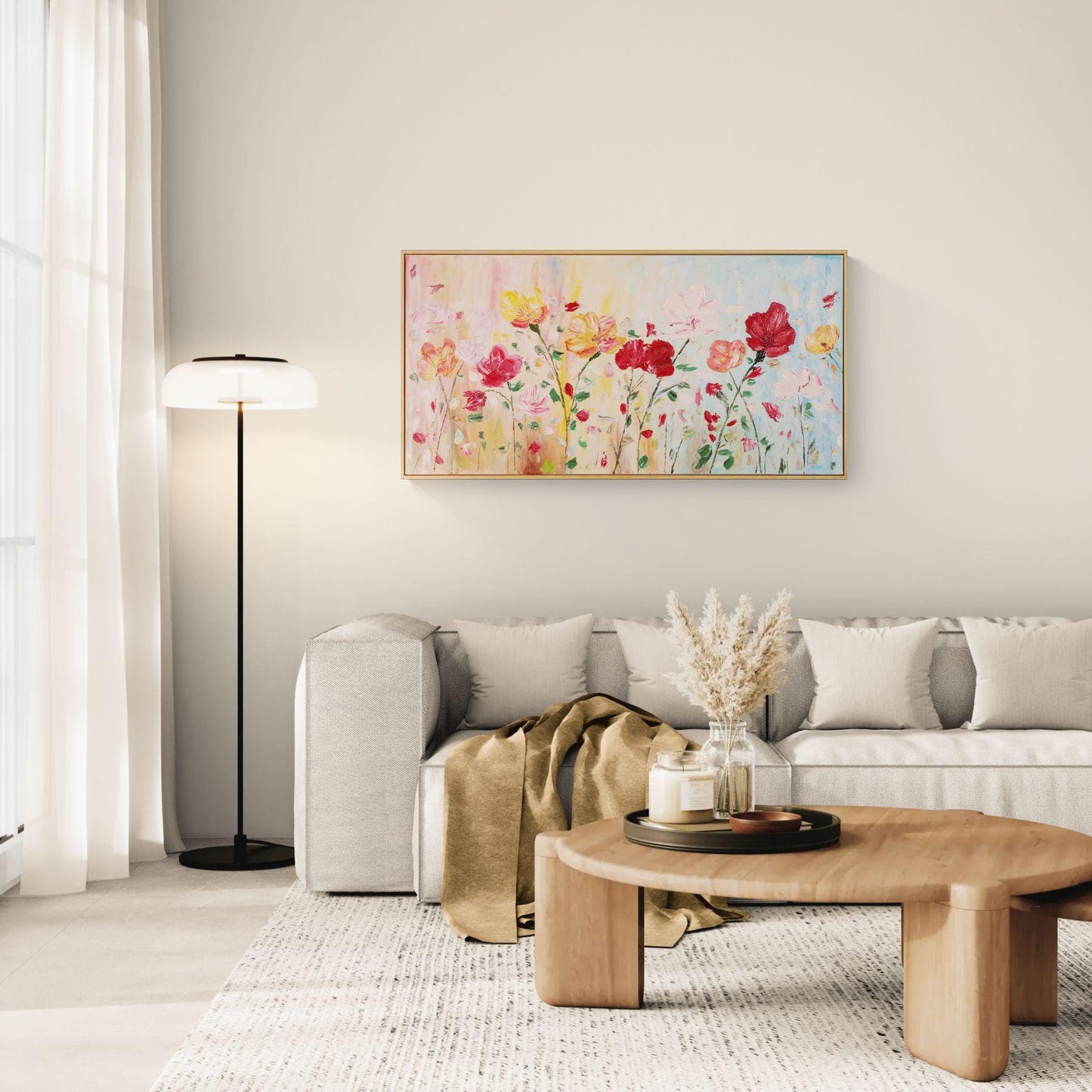 Original Oil Floral Painting 122x62cm - Flora - Original textured oil flower painting on canvas - Spring garden abstract floral art