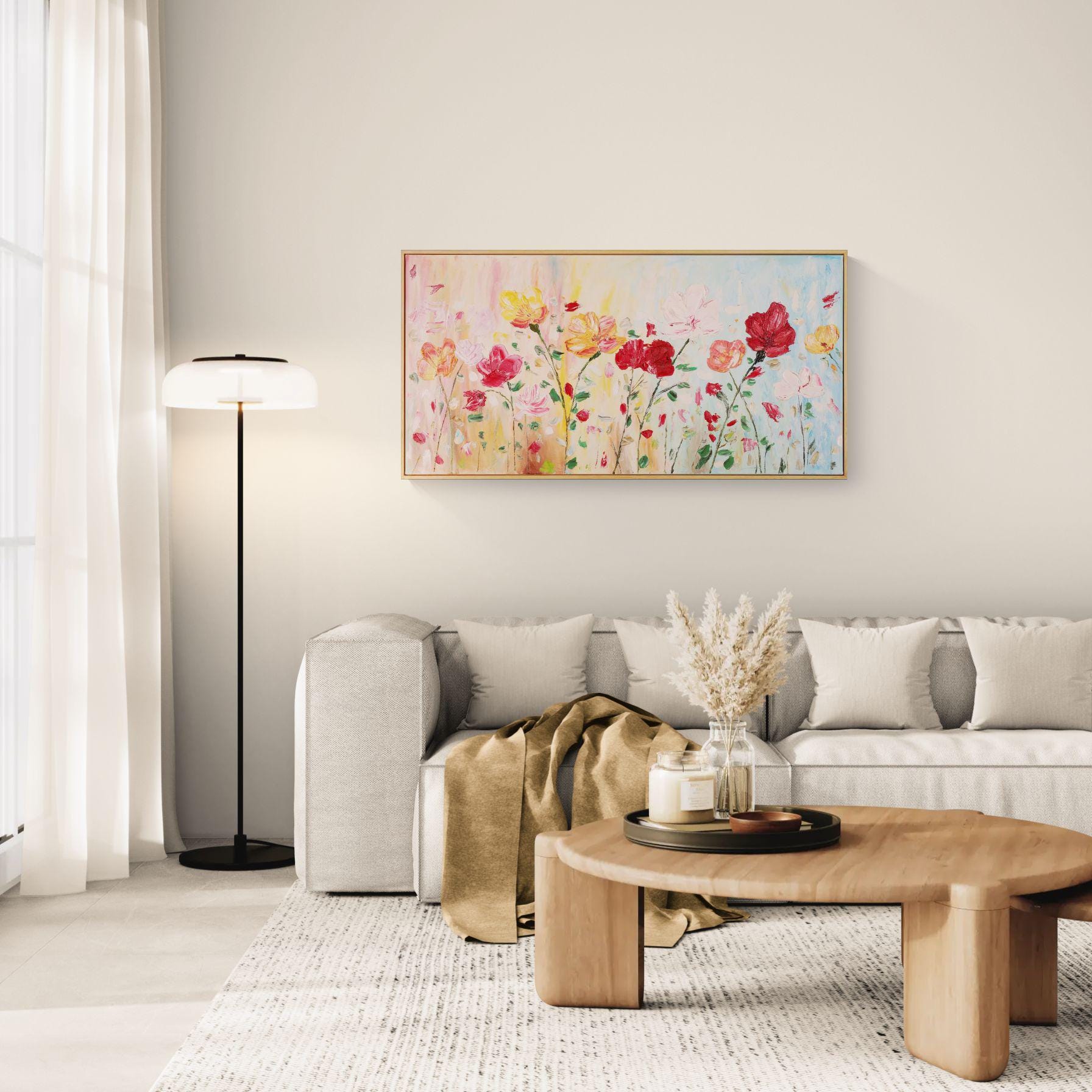 Original Oil Floral Painting 122x62cm - Flora - Original textured oil flower painting on canvas - Spring garden abstract floral art