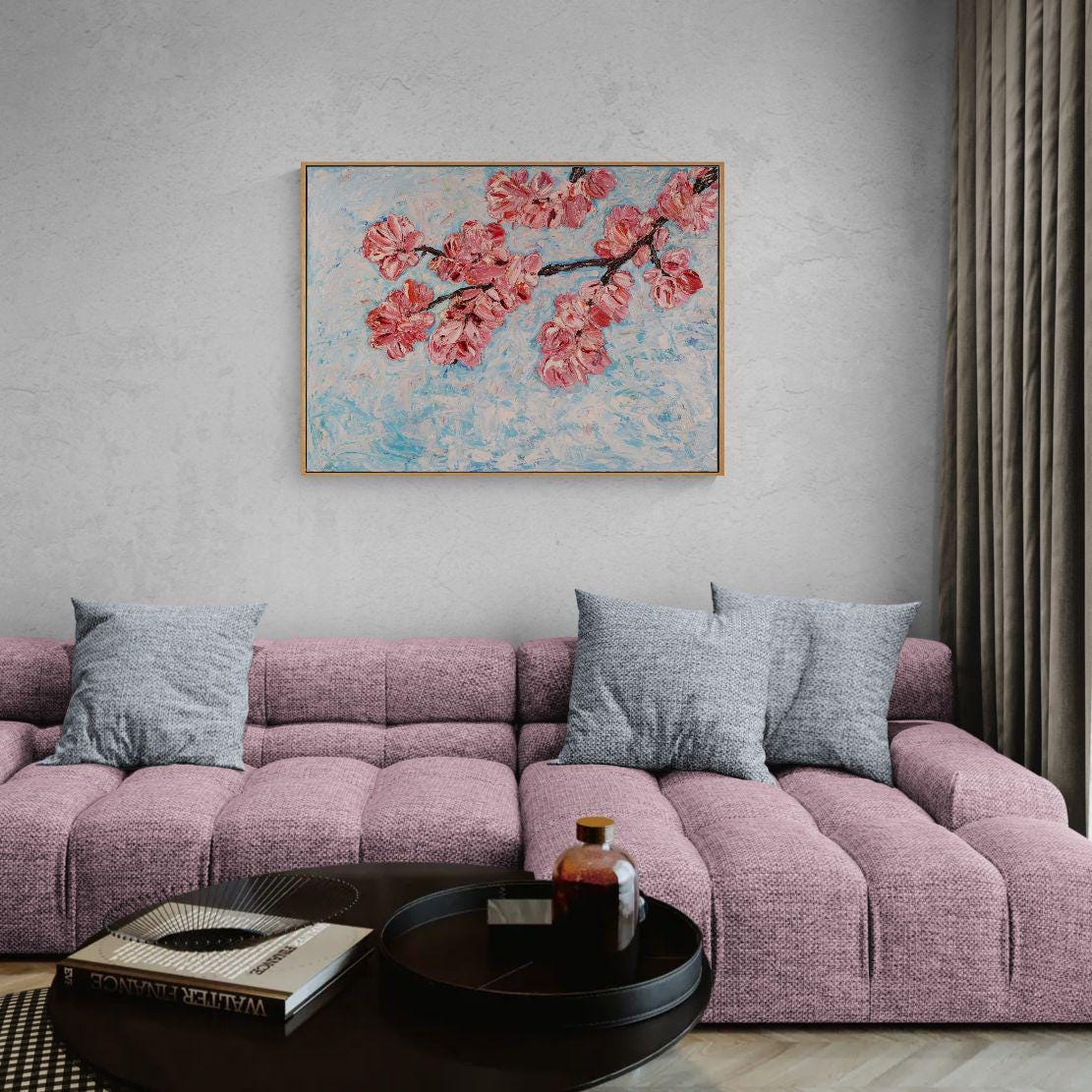 Original Oil Painting 83x63 cm - Hanami - Cherry Blossom Painting - Textured Floral Oil Art - Spring Bloom Wall Decor
