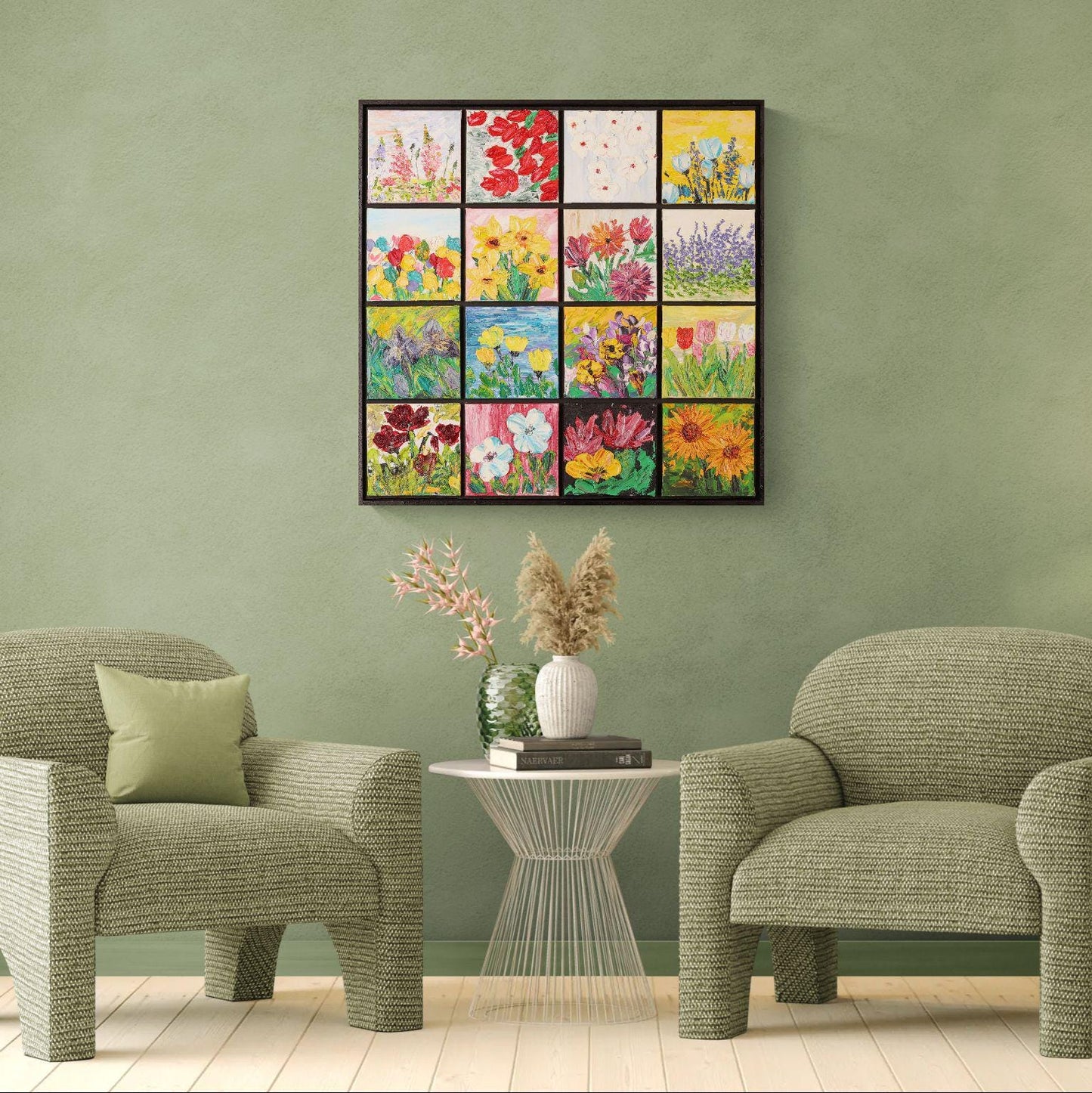 Original Oil Painting 66x66cm - Floriada - Modern Large Floral Oil Painting on Canvas - Colorful Garden Wall - Art for Premium Home