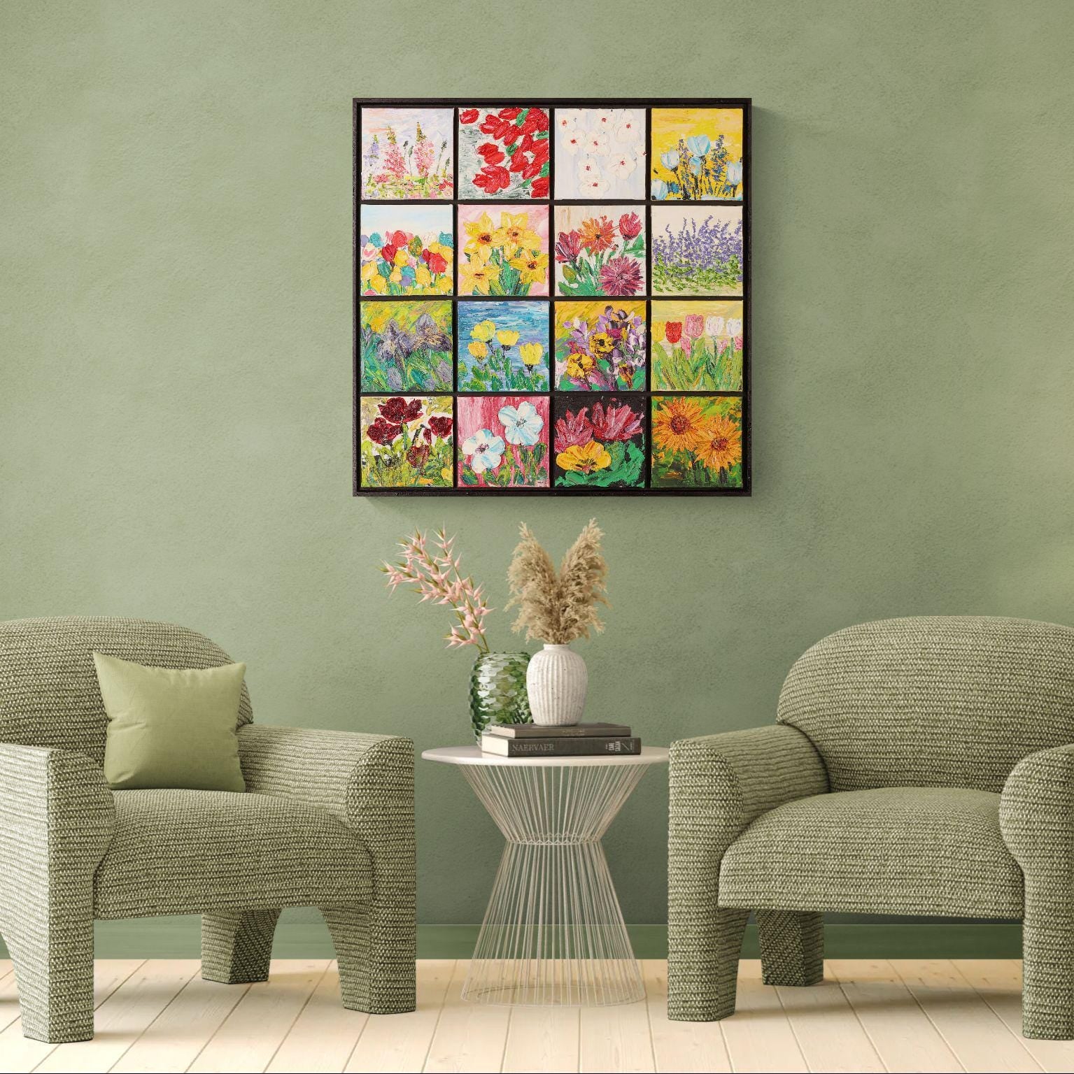 Original Oil Painting 66x66cm - Floriada - Modern Large Floral Oil Painting on Canvas - Colorful Garden Wall - Art for Premium Home