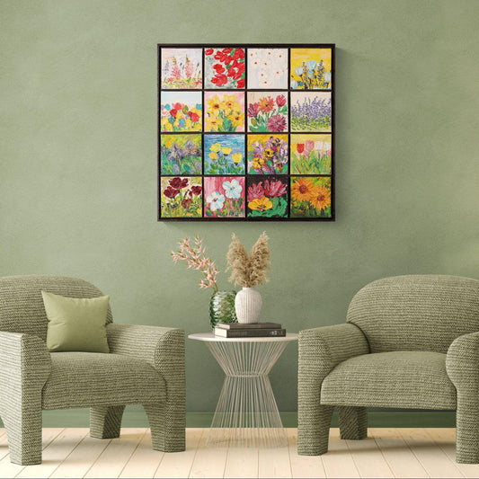 Original Oil Painting 66x66cm - Floriada - Modern Large Floral Oil Painting on Canvas - Colorful Garden Wall - Art for Premium Home