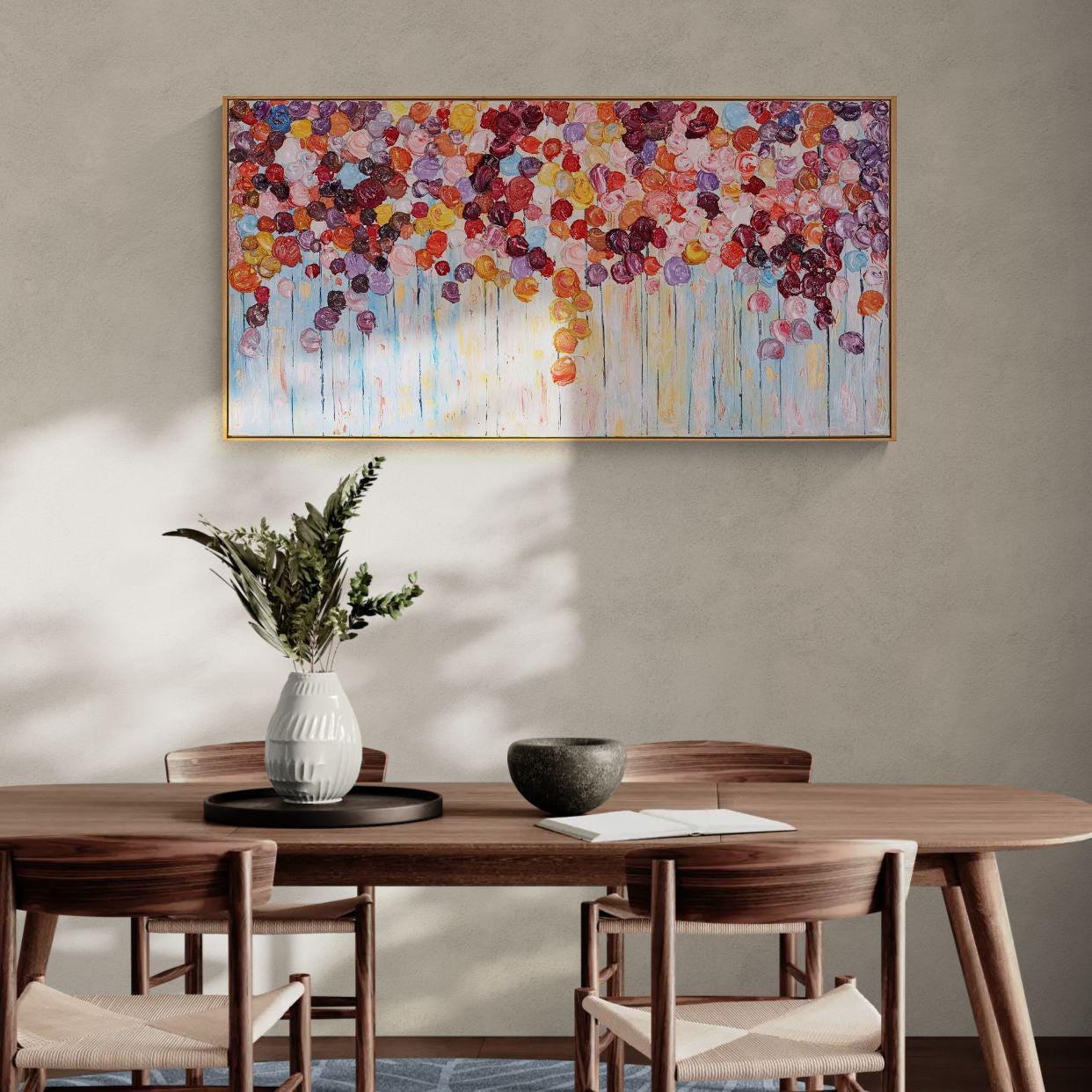 Original Oil Painting Large Size 122x62cm - Petal Symphony - Original Abstract Flower Art