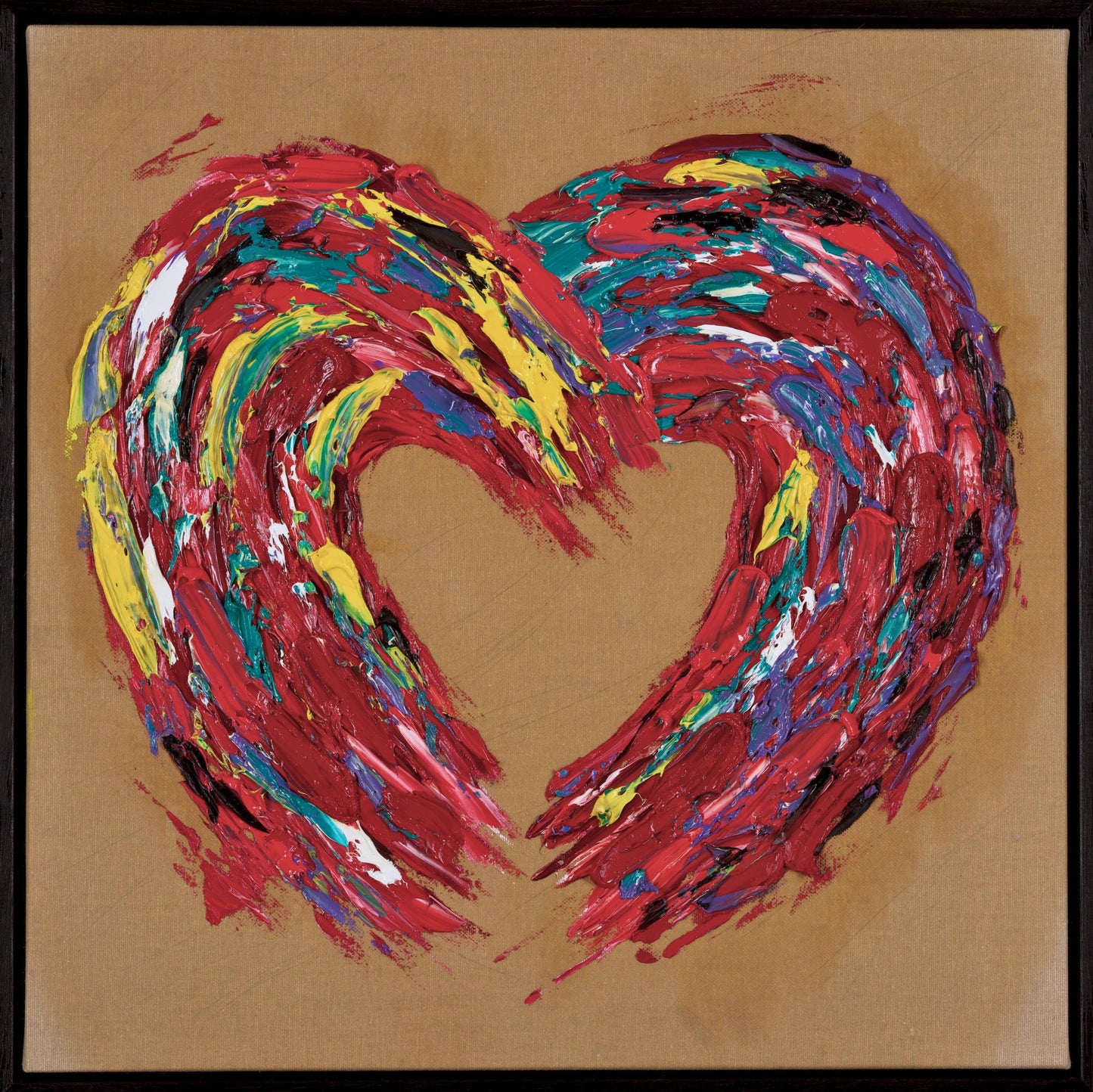 Textured Heart Oil Painting 62x62cm - Barelove - Colorful Abstract Love Art on Raw Canvas - Contemporary Palette Knife Wall Decor