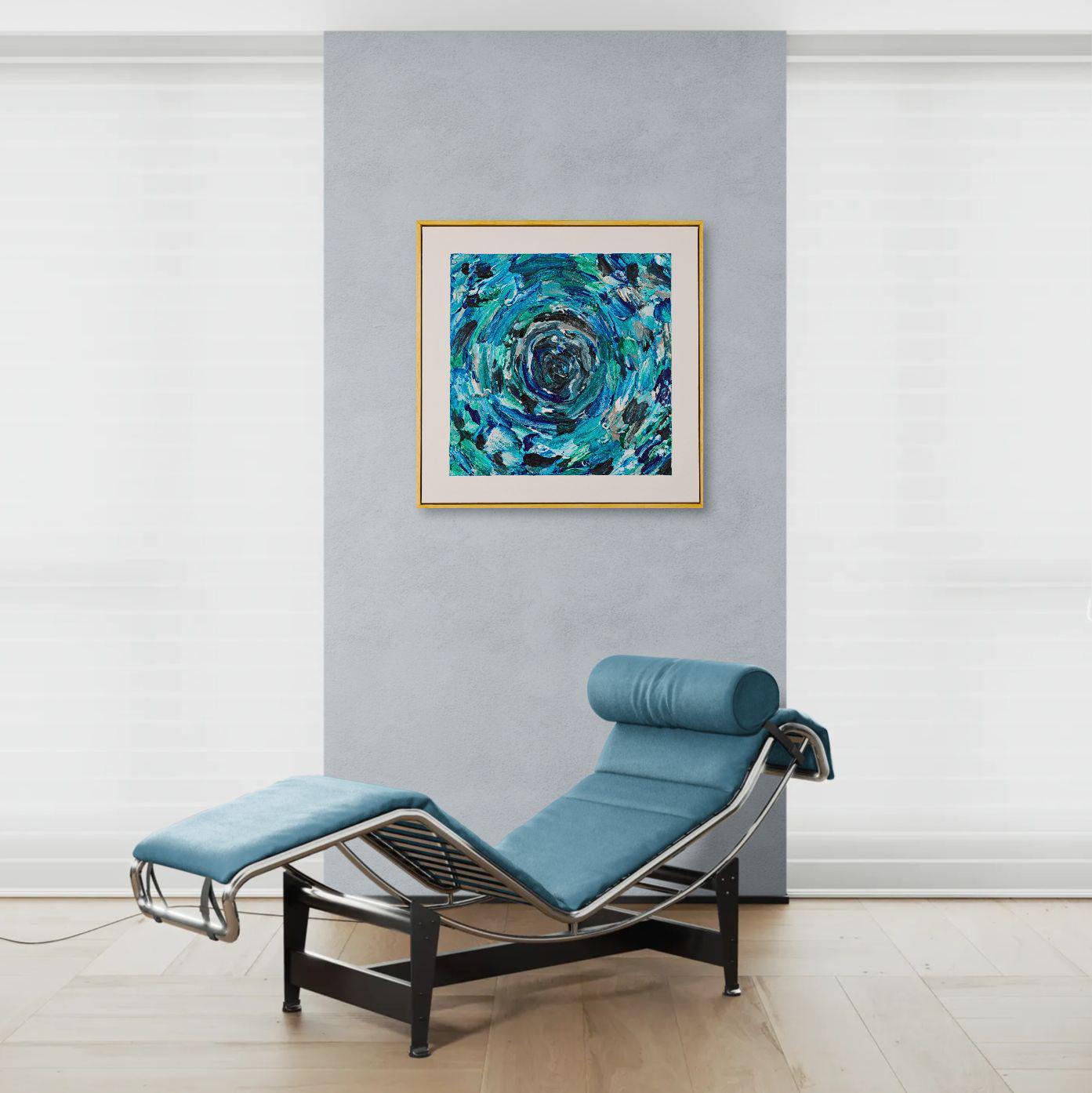 Textured Acrylic Painting 52x52cm - Blue Core - Abstract Ocean Swirl Art on Canvas