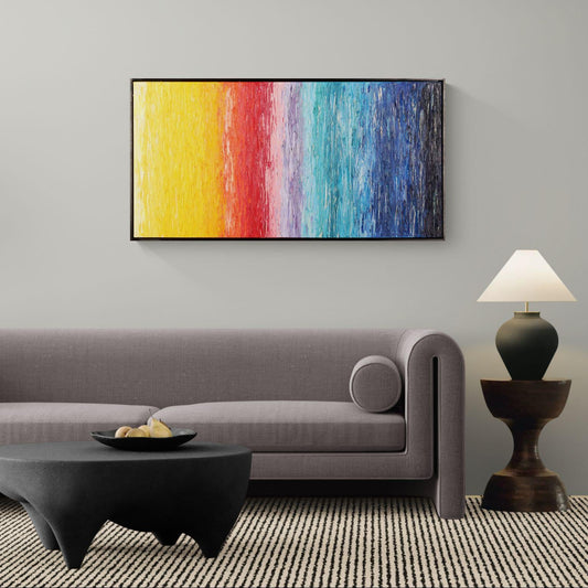 Original Abstract Oil Painting 122x62cm - Rainbow - Large Canvas Art - Textured Impasto Palette Knife Art -