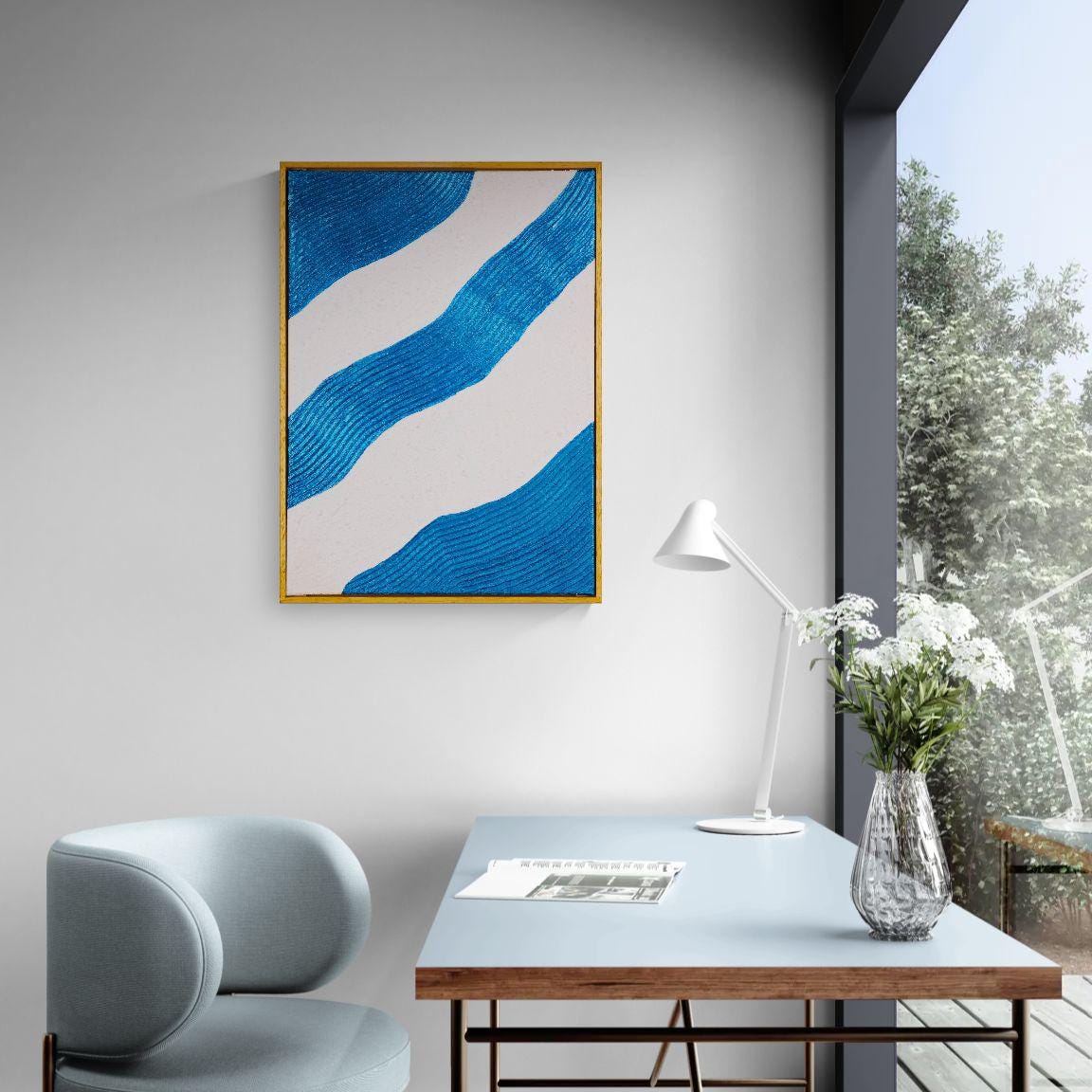 Original Textured Acrylic Painting on Canvas 72x52cm- Ocean Lines - Contemporary Coastal Decor - Framed Ocean Vibes Artwork