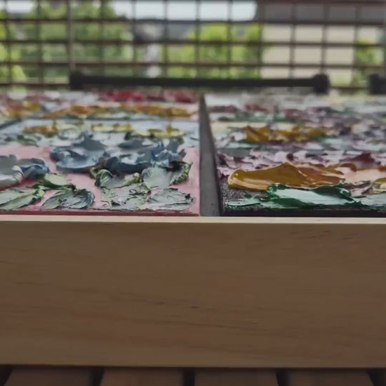 Large Floral Oil Painting on Canvas, 66x66cm - Framed Colorful Abstract Garden Art