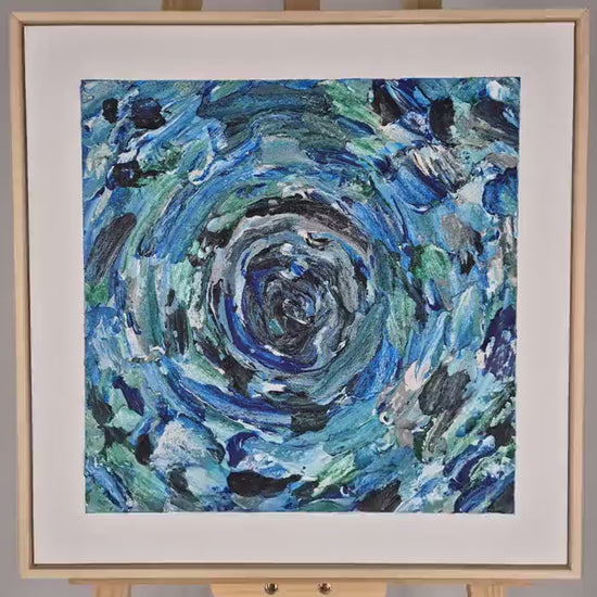 Textured Acrylic Painting, 52x52cm - Blue Core - Abstract Ocean Swirl Art on Canvas