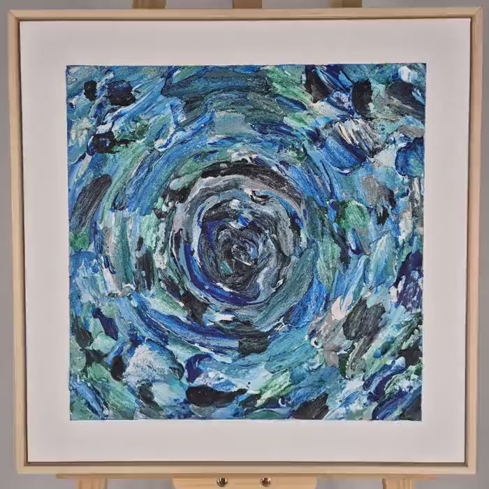 Textured Acrylic Painting, 52x52cm - Blue Core - Abstract Ocean Swirl Art on Canvas