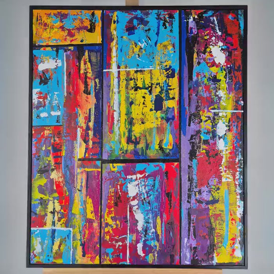 Original Acrylic Painting 67x56 cm - City Pulse - Textured Urban Cityscape Abstrac - Modern Gold Accent Canvas Painting