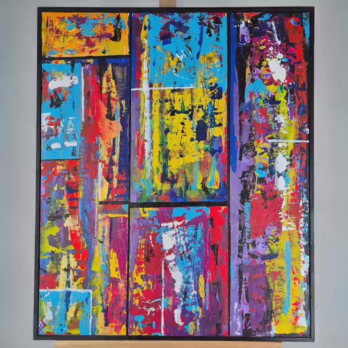 Original Acrylic Painting 67x56 cm - City Pulse - Textured Urban Cityscape Abstrac - Modern Gold Accent Canvas Painting