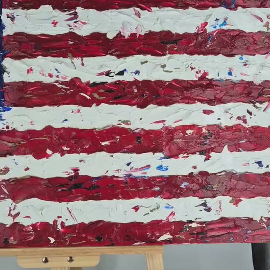 Textured USA Flag Framed Oil Painting on Canvas with Aluminum Stars 100x65 cm