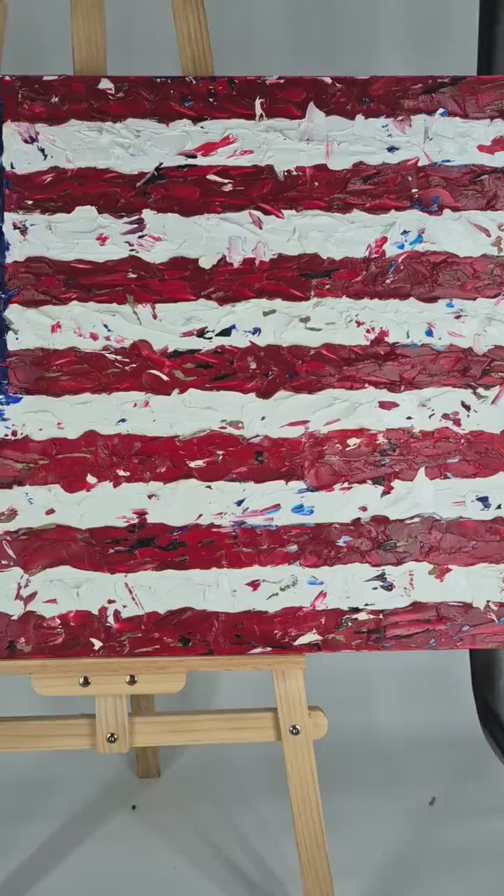 Textured USA Flag Framed Oil Painting on Canvas with Aluminum Stars 100x65 cm
