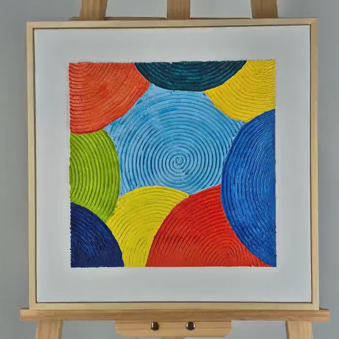 Textured Oil Painting on Canvas42x42 cm - Joy In Motion - Geometric Colorful Abstract Art
