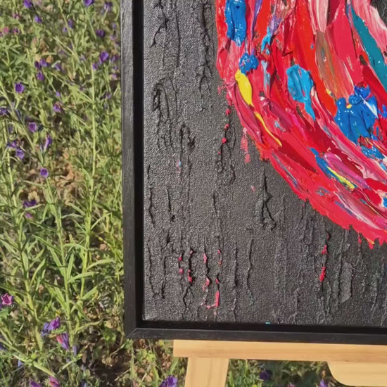 Textured Heart Oil Painting on Canvas, 52x52 cm - Framed Impasto Abstract Art