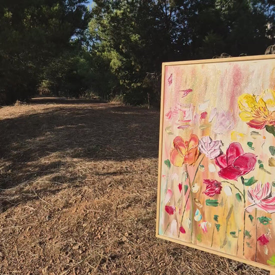 Floral Oil Painting on Canvas, 122x62cm - Flora - Framed Textured Impasto