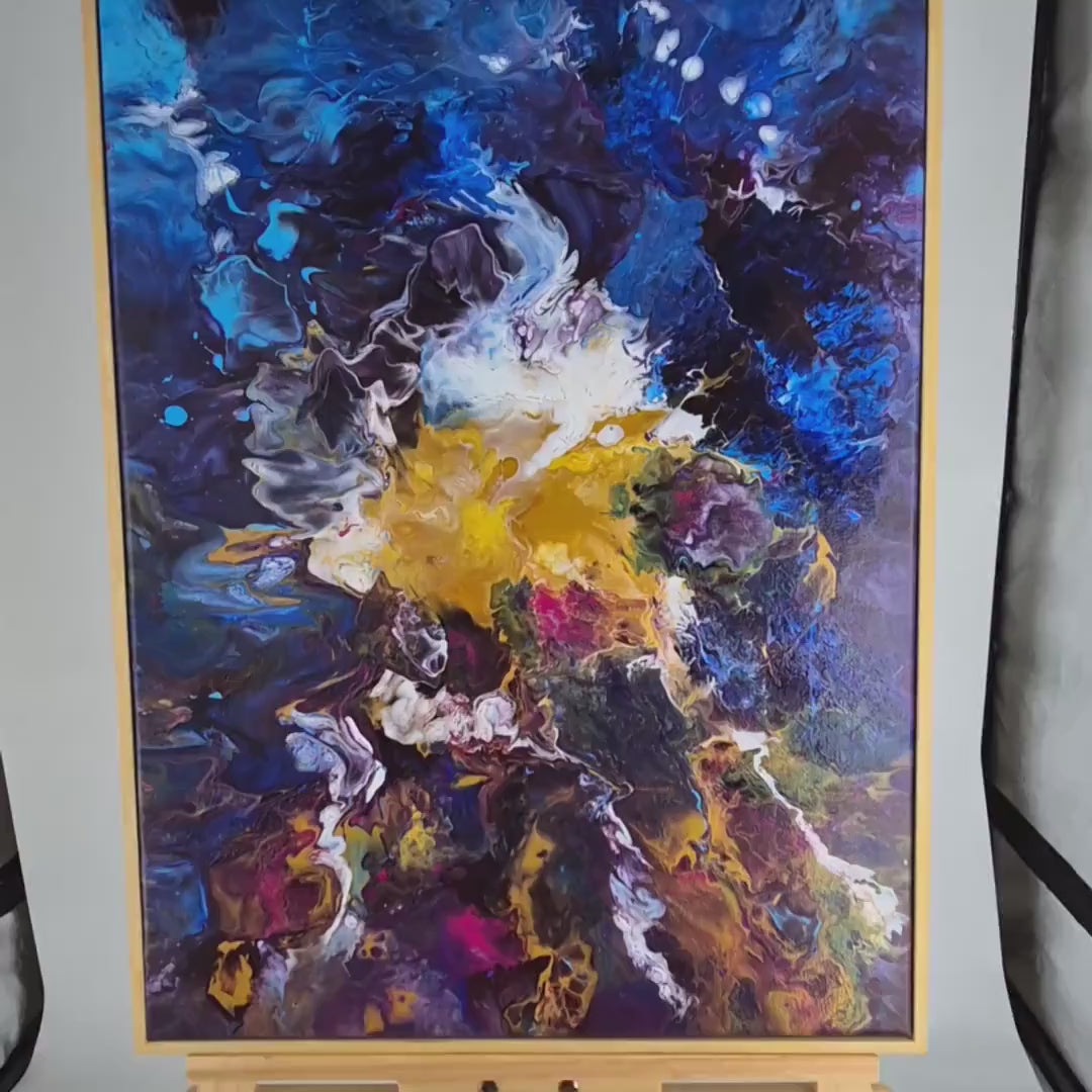 Textured Abstract Galaxy Painting, 72x52cm - Framed Cosmic Energy Acrylic Canvas Art